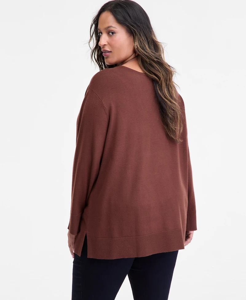 I.n.c. International Concepts Plus Size V-Neck Long-Sleeve Tunic, Macy's Exclusive