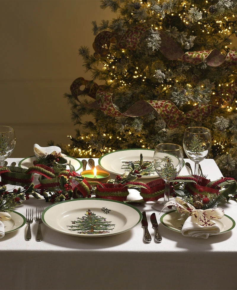 Spode Christmas Tree Scalloped 9" Salad Plate, Set of 4