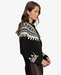 Sanctuary Women's Fairisle Crew Neck Cardigan Sweater