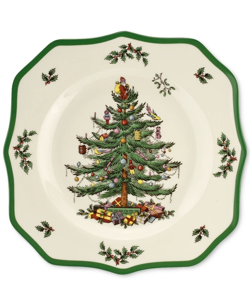 Spode Christmas Tree Scalloped Dinner Plates, Set of 4