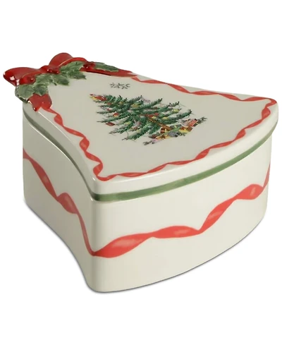 Spode Christmas Tree Ribbons Bell Shaped Lidded Decorative Porcelain Box