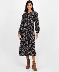 Style & Co Women's Printed Long Sleeve Tiered Dress, Macy's Exclusive