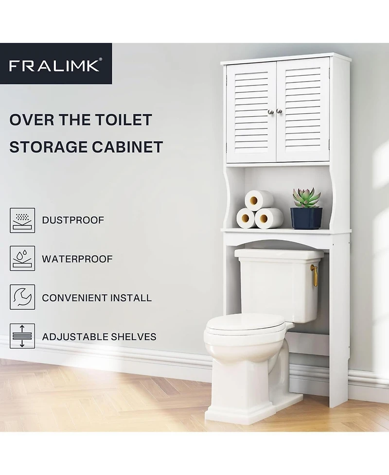 Vanirror 23x67" White Over The Storage Cabinet - 3-Tier Bathroom Organizer with Adjustable Shelves & Louvered Doors
