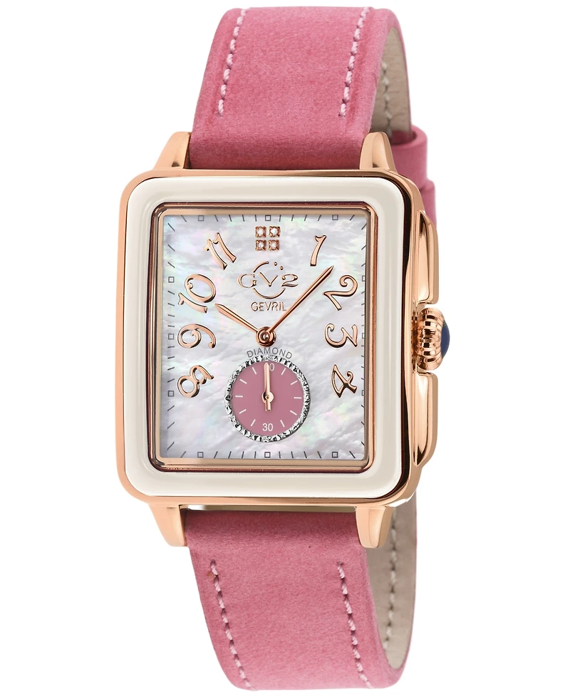 GV2 by Gevril Women's Bari Diva Rose Pink Leather Strap Watch, 34mm