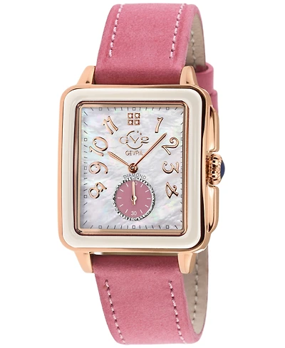 GV2 by Gevril Women's Bari Diva Rose Pink Leather Strap Watch, 34mm