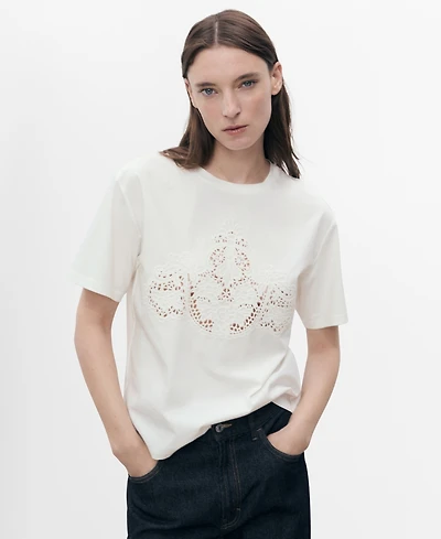 Mango Women's Embroidered Cotton T-Shirt