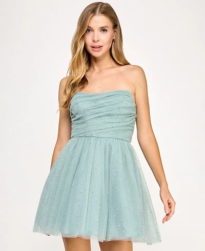 Seni & Cade Juniors' Glitter Pleated Short Dress