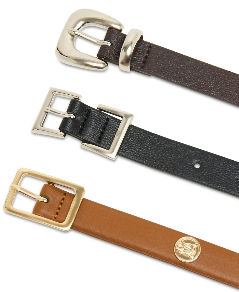 Steve Madden Textured Faux-Leather Belts, Set of 3