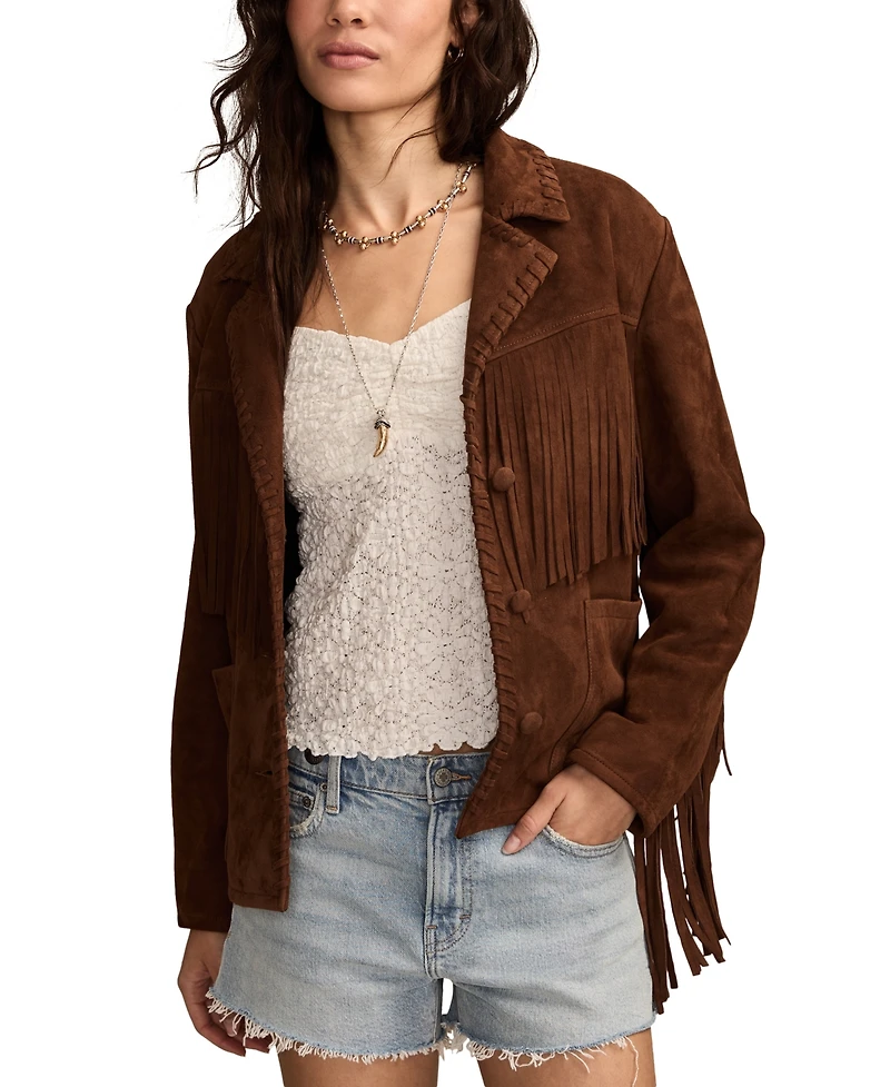 Lucky Brand Women's Fringed Collared Jacket