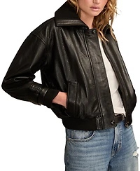 Lucky Brand Women's Exaggerated Collar Leather Jacket