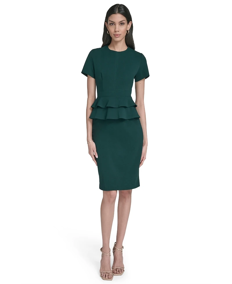 Calvin Klein Women's Short Sleeve Peplum Sheath Dress