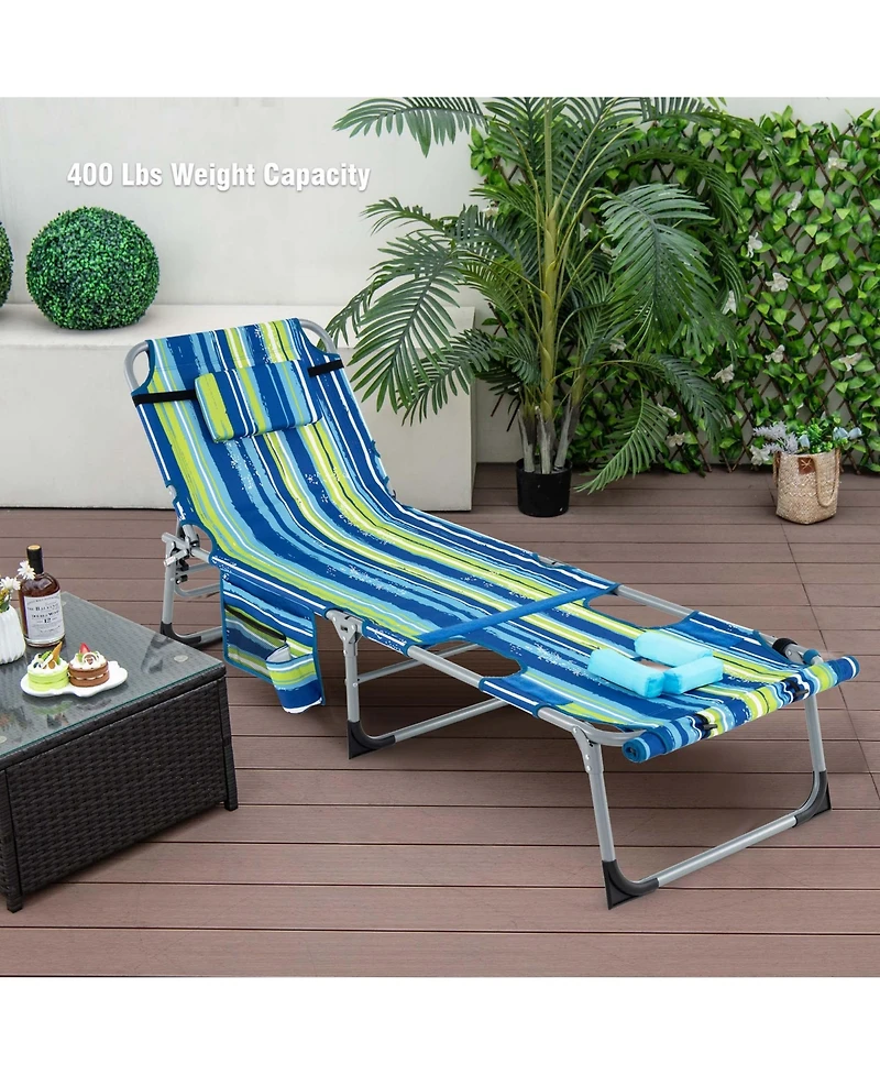 Costway Outdoor Folding Chaise 5-Position Lounge Chair with Face Hole & Adjustable Footrest