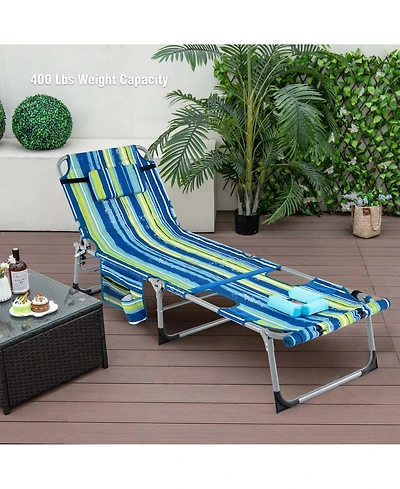 Costway Outdoor Folding Chaise 5-Position Lounge Chair with Face Hole & Adjustable Footrest