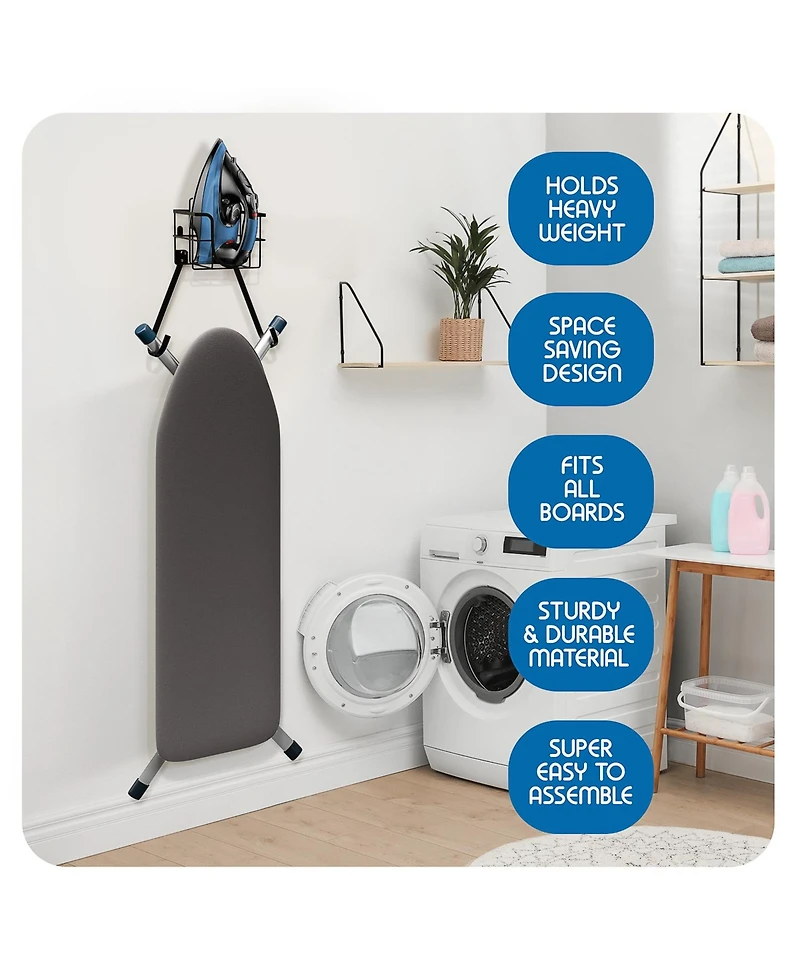 Ironing Board Holder Wall Mount & Over the Door Hanger, Laundry Room Storage & Organization Space Saving, Iron & Ironing Board Hanger T&V Shaped, Blac