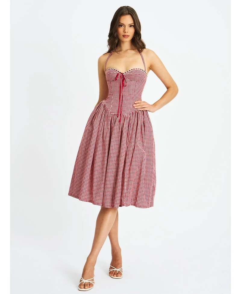Miss Circle Women's Susanna Red Gingham Halter Drop Waist Midi Dress