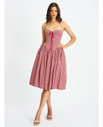 Miss Circle Women's Susanna Red Gingham Halter Drop Waist Midi Dress