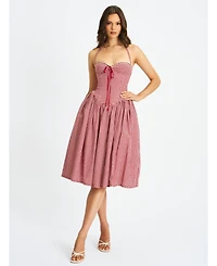 Miss Circle Women's Susanna Red Gingham Halter Drop Waist Midi Dress