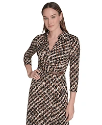 Jessica Howard Women's 3/4-Sleeve Shirt Collar Dress