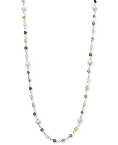 Macy's Cultured Freshwater Pearl (4-5mm) & Multicolor Tourmaline 24" Statement Necklace in Sterling Silver
