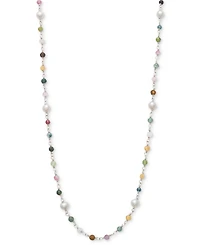 Macy's Cultured Freshwater Pearl (4-5mm) & Multicolor Tourmaline 24" Statement Necklace in Sterling Silver