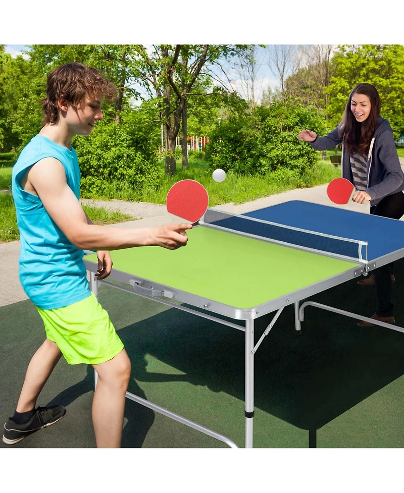 47" x 30" Mini Table Tennis Table with Adjustable Height for Indoor Outdoor
