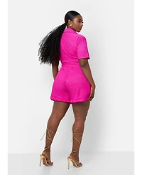 Rebdolls Plus Fuchsia Textured Wide Leg Shorts
