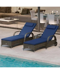 Outsunny Pool Furniture, 2 Lounge Chairs & Table, Wheels, Dark