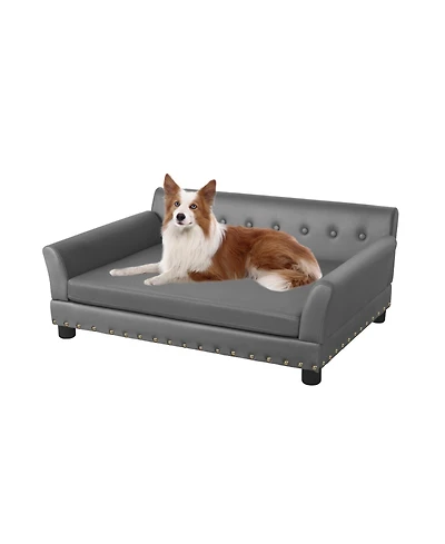 Bingopaw Large Furniture Style Scratching Resistant Leather Dog Sofa Bed for Pets up to 120lbs