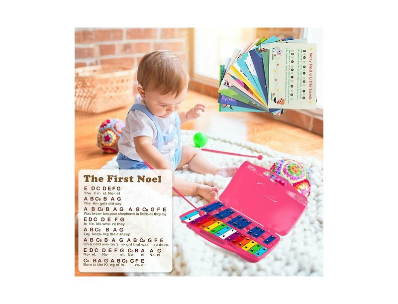 Akiudex 25-Note Portable Xylophone with Rainbow Keys and Carrying Case