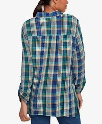 Ruby Rd. Petite Embroidered Plaid Button Down Top