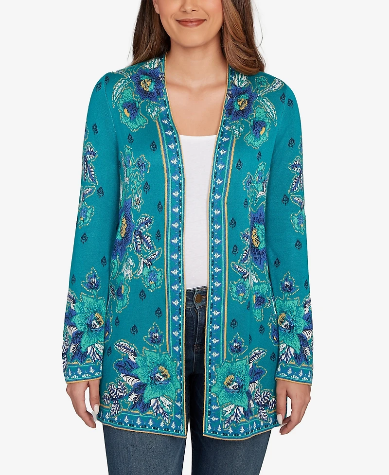 Ruby Rd. Petite Floral Open Front Cardigan Sweater