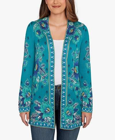 Ruby Rd. Petite Floral Open Front Cardigan Sweater
