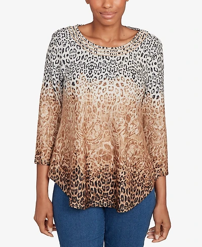 Ruby Rd. Petite Embellished Animal Print Cozy Top