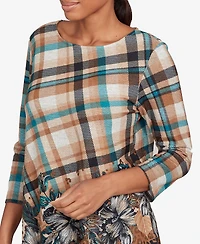 Ruby Rd. Petite Floral Plaid Cozy Ballet Neck Top