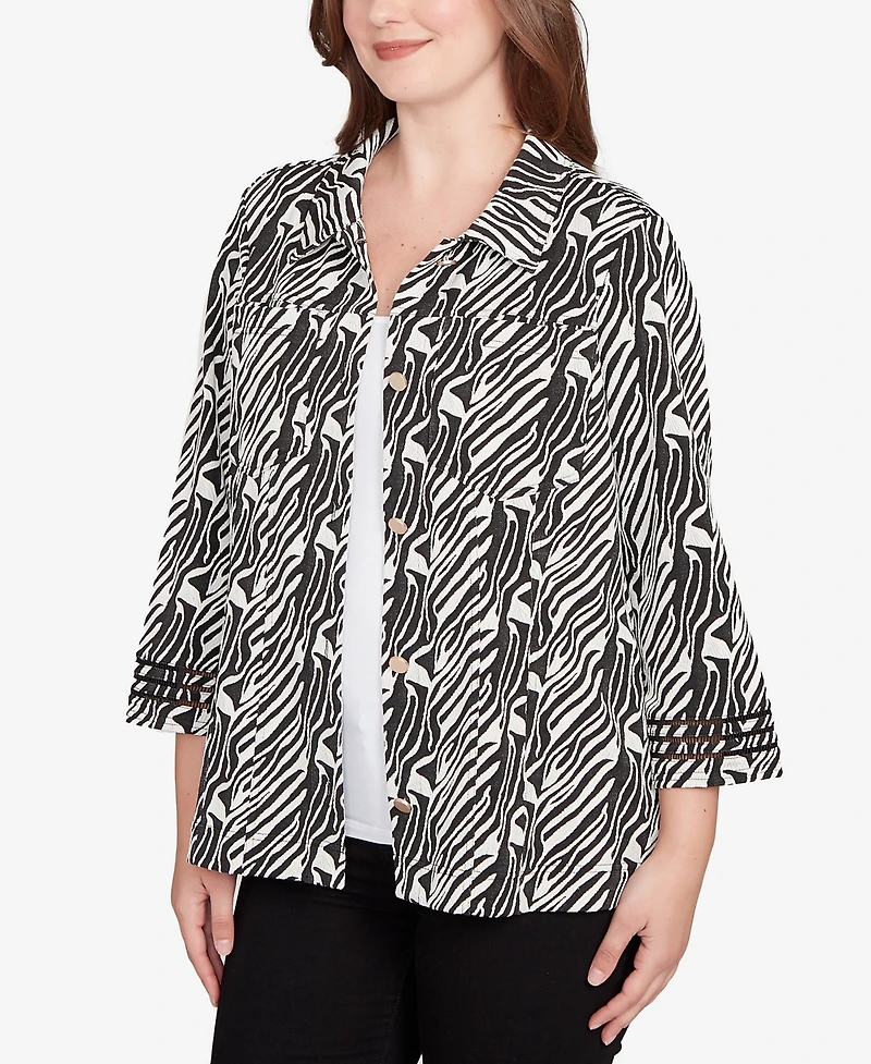 Ruby Rd. Petite Zebra Collared Knit Swing Jacket