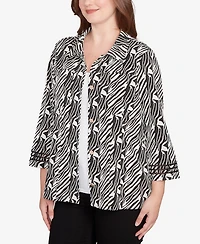 Ruby Rd. Petite Zebra Collared Knit Swing Jacket