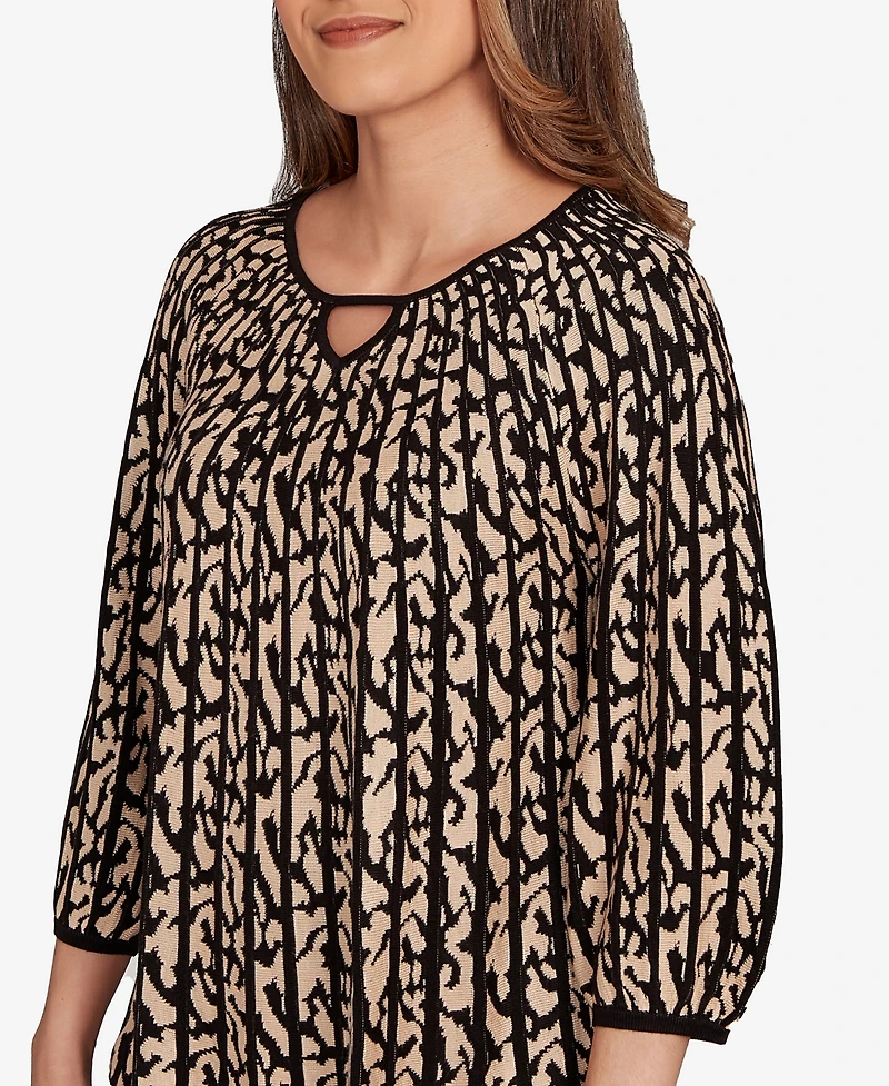 Ruby Rd. Petite Gored Texture Animal Print Sweater