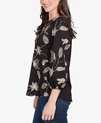 Ruby Rd. Petite Metallic Embroidered Floral Top