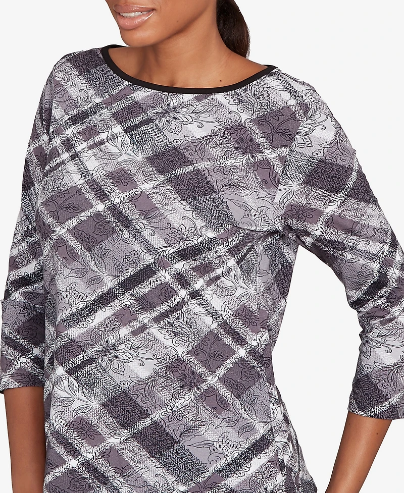 Ruby Rd. Petite Solid Tipped Plaid Knit Top