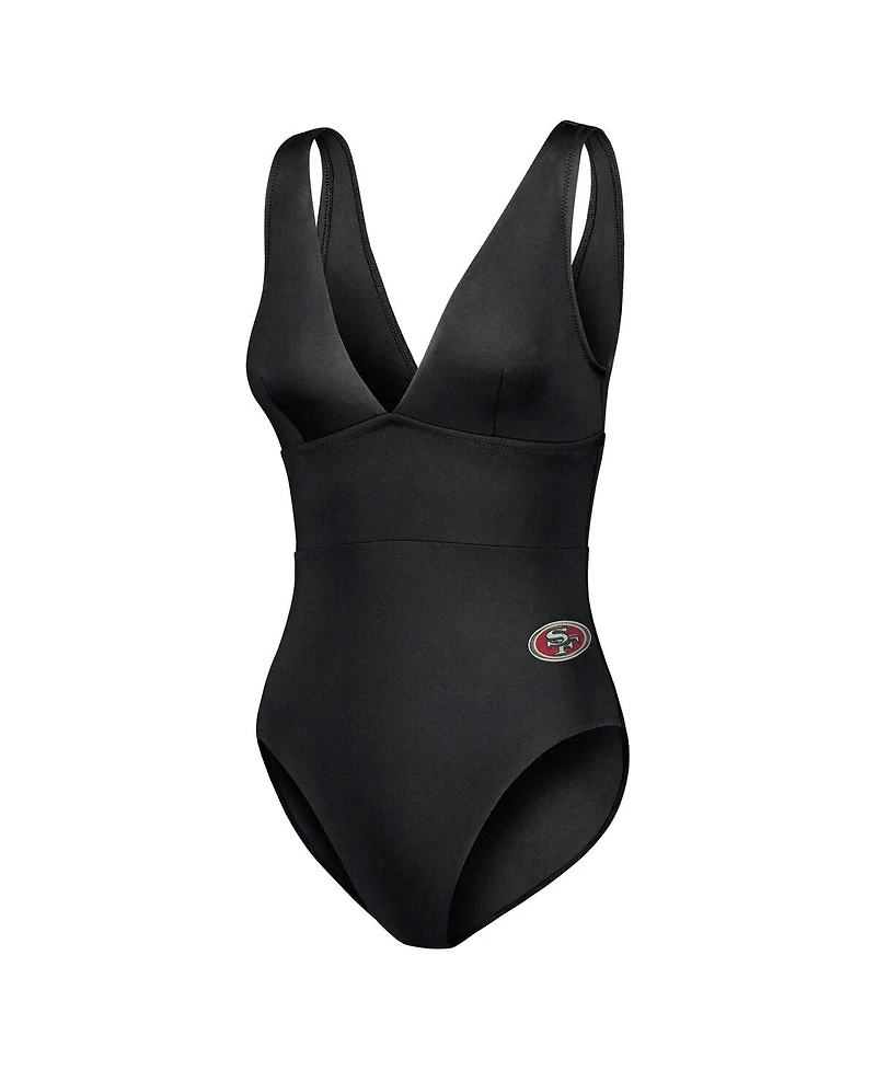 Tommy Bahama Women's Black San Francisco 49ers Palm Modern V-Neck One-Piece Swimsuit