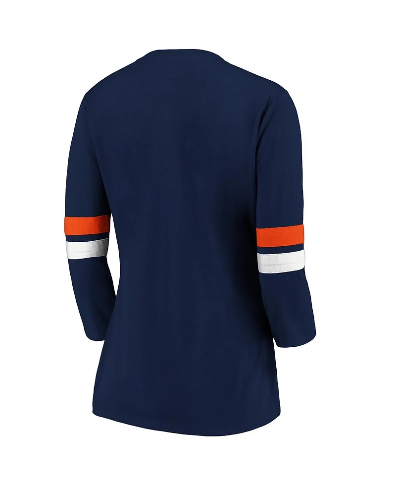 Fanatics Women's Navy/Orange Denver Broncos Iconic Stripe 3/4 Sleeve T-Shirt