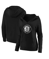 Fanatics Women's Black Brooklyn Nets Primary Logo V-Neck Pullover Hoodie