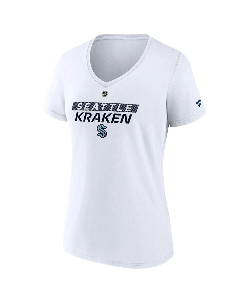 Fanatics Women's White Seattle Kraken Authentic Pro Core Primary V-Neck T-Shirt