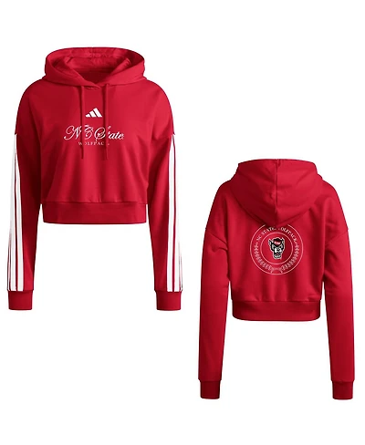 Adidas Women's Red Nc State Wolfpack Campus Queen Cropped Pullover Hoodie