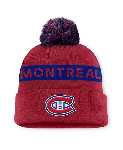 Fanatics Women's Red/Navy Montreal Canadiens Authentic Pro Rink Cuffed Pom with Knit Hat