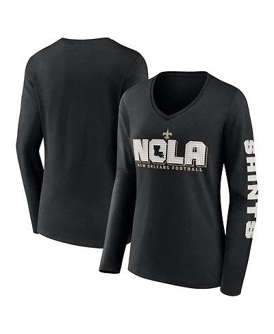 Fanatics Women's Black New Orleans Saints Hometown Sweep Long Sleeve V-Neck T-Shirt