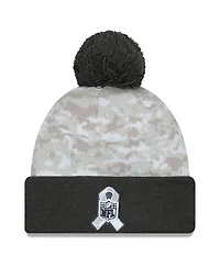 New Era Men's White/Graphite New York Jets 2024 Salute to Service Digital Camo Cuffed Pom with Knit Hat