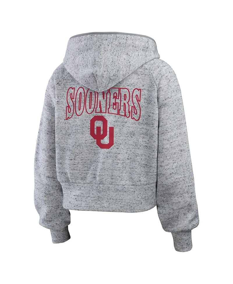 Wear by Erin Andrews Women's Heather Gray Oklahoma Sooners Speckle Double-Hit Raglan Full-Zip Hoodie