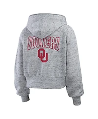Wear by Erin Andrews Women's Heather Gray Oklahoma Sooners Speckle Double-Hit Raglan Full-Zip Hoodie