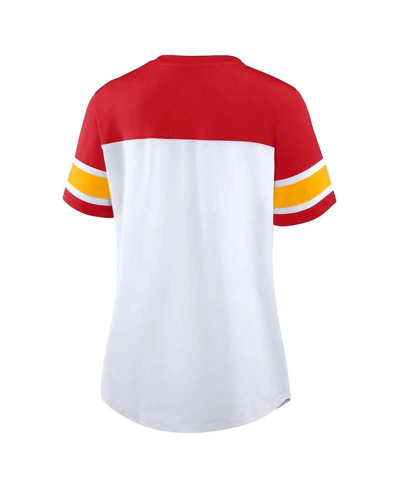 Fanatics Women's White/Red Kansas City Chiefs Athena Lace-Up V-Neck T-Shirt